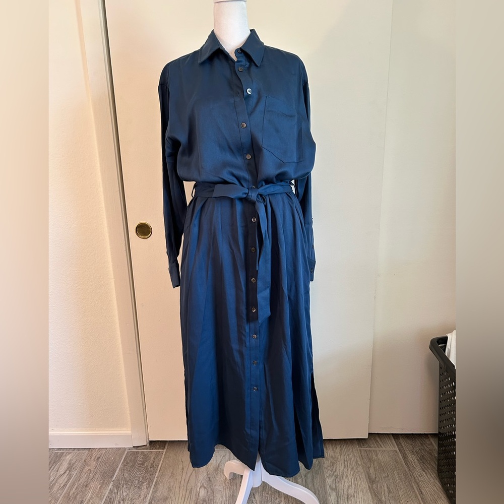 FRNCH Blue Long Sleeve Belted Shirt Dress
